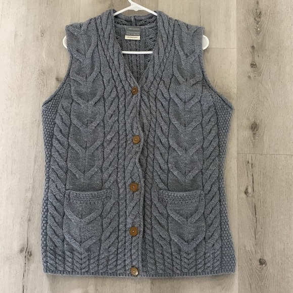 Carraigdonn Made in Ireland Rare Merino Wool Sweater‎ open cardigan vest gray M - Picture 12 of 12